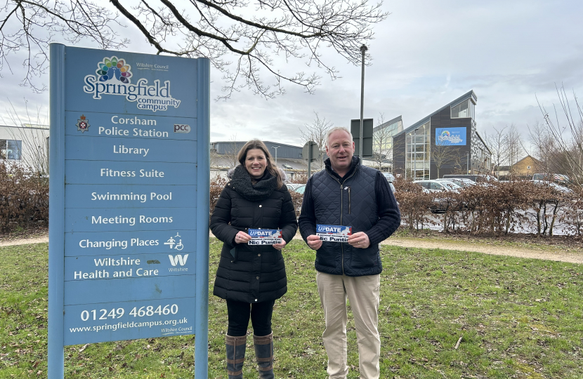 Nic and Michelle Donelan MP outside Springfield Community Campus