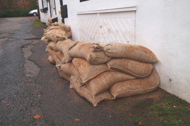 Sandbags against a building